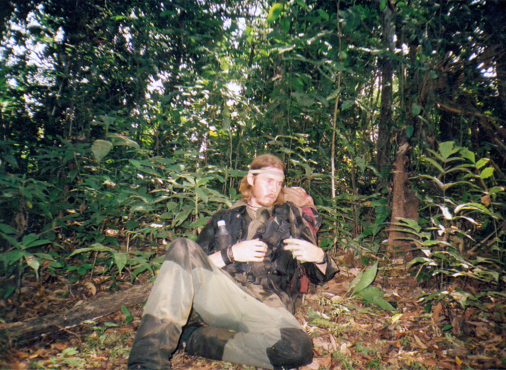 Karl resting in the dense jungle of the Darien Gap, Panama, 2001