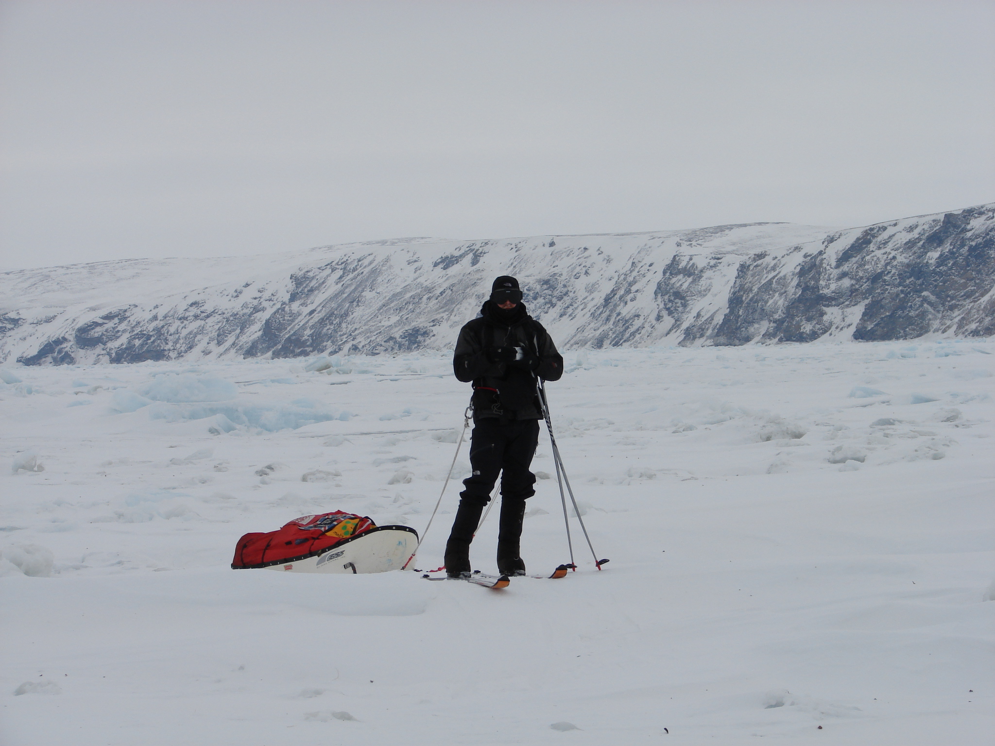 Karl trekking across the frozen Arctic coastline of far northeast Russia, 2007